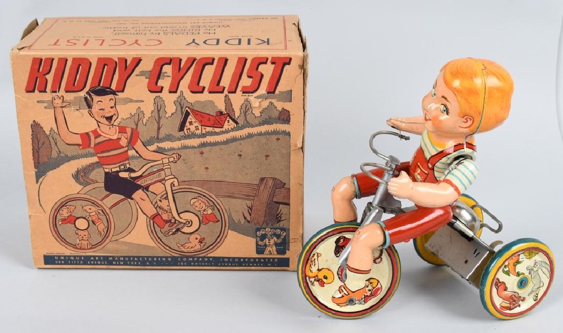 UNIQUE ART Tin Windup KIDDY CYCLIST w/ BOX (1 of 6)
