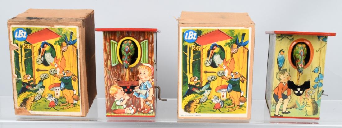 2-GERMAN LBZ BIRD HOUSE tin BANKS w/ BOXES (1 of 4)
