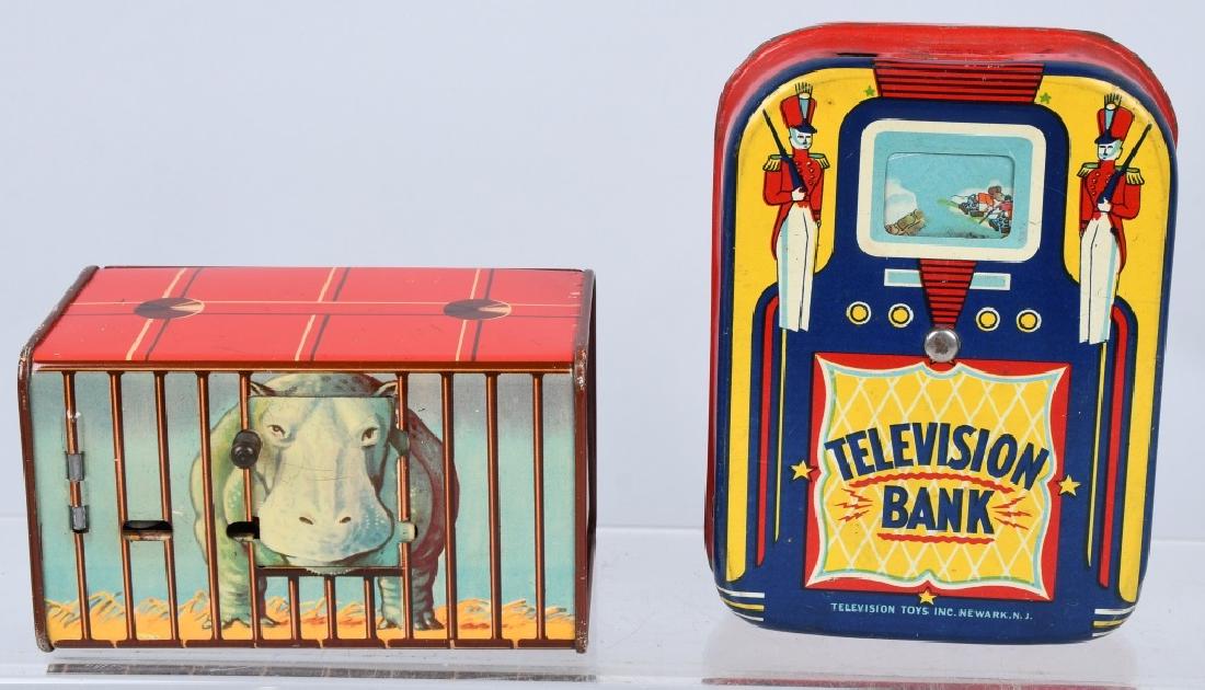 TELEVISION and HIPPOPOTAMUS tin MECHANICAL BANKS (1 of 7)