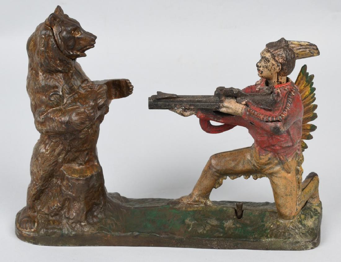 STEVENS INDIAN SHOOTING BEAR MECHANICAL BANK