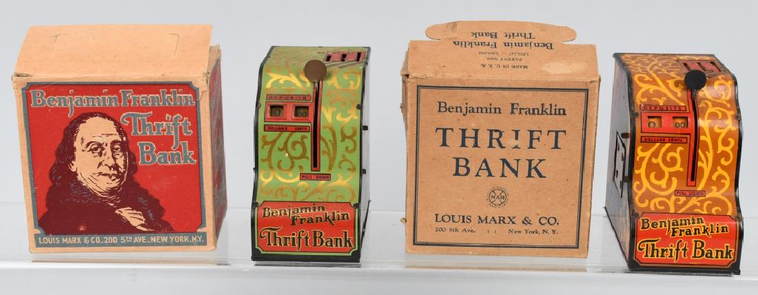 2-MARX 1930's BEN FRANKLIN THRIFT BANKS w/ BOXES (1 of 3)