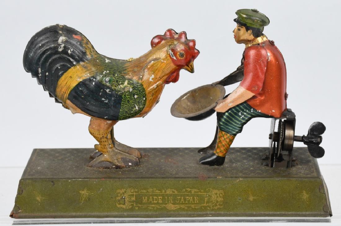 PRE-WAR JAPAN Tin Windup BOY FEEDING CHICKEN (1 of 4)