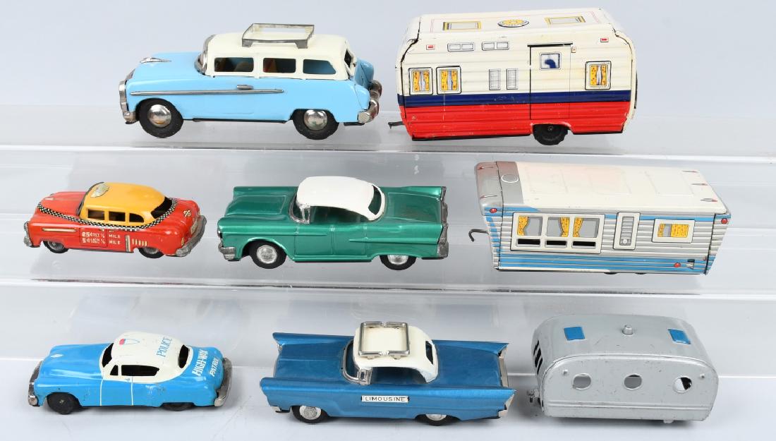 LOT OF JAPAN TIN FRICTION CARS & TRAVEL TRAILERS (1 of 5)