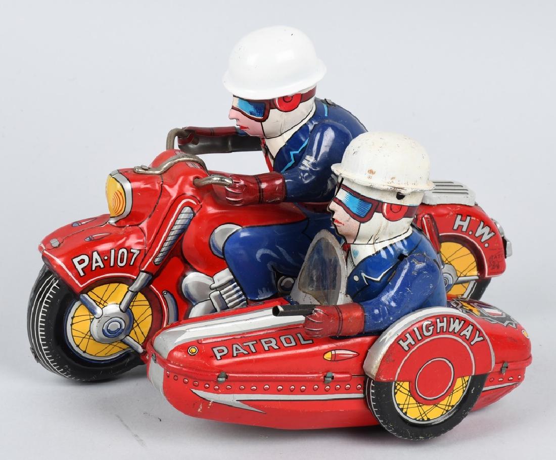 10" JAPAN Tin Friction HIGHWAY PATROL MOTORCYCLE (1 of 4)