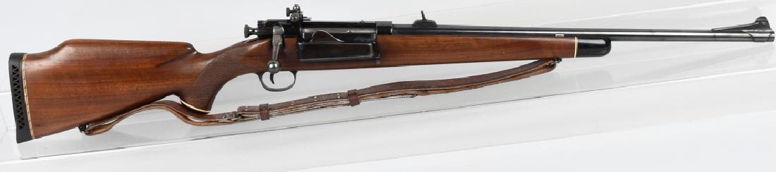 SPRINGFIELD MODEL 1898, KRAG .30-40 SPORTER RIFLE: SN 119868, 21" barrel with excellent bore. .30-40 caliber. 90% finish with excellent deluxe grain checkered wood stock. Crisp action. Has Redfield adjustable rear sight, Lyman flip sight and Lyman fro