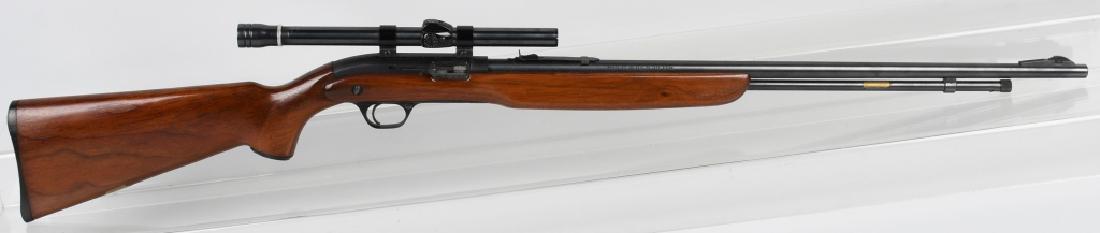 J.C. HIGGINS MODEL 31, .22 SEMI AUTO RIFLE: Pre 1968, no serial number. 24" barrel with excellent bore. 90% finish and nice wood stock. Includes a J.C. Higgins 4X scope. Action works well. Excellent*
