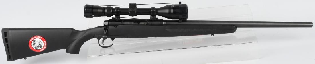 SAVAGE AXIS .223 Rem, BOLT ACTION RIFLE: SN J453465, 22" barrel with excellent bore. Chambered for .223 Rem cartridge. Excellent black matte finish with black polymer stock with original decals and sling eyes. Crisp action and includes Bushn