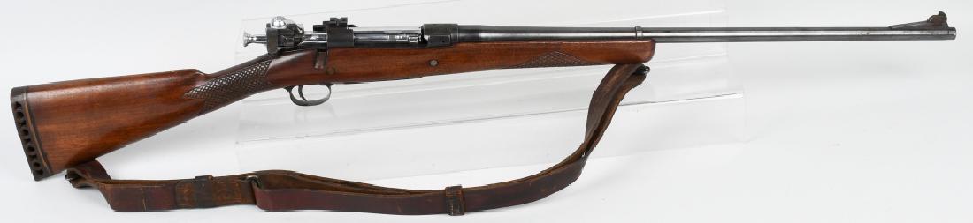 SPRINGFIELD MODEL 1903, .30-06 SPORTER RIFLE: SN 203679, 24" barrel with nice bore. Smooth metal with nice markings. Bolt is nickel plated. Has nice checkered stock and leather sling. Action is not working as bolt was installed incorrectly and is