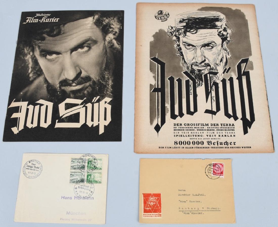 WWII NAZI "JUD SUSS" "DER EWIGE JUDE" ANTI-JEW: Nazi German ephemera related to the 1940 Nazi Anti-Semitic movie titled "Jud Suss" and the 1937 exhibition of degenerative anti - semitic art entitled "Der Ewige Jude" (The Eternal Jew). The "Jud Suss