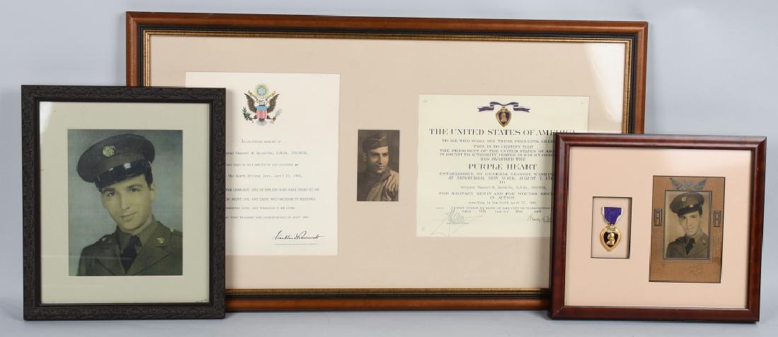 WWII US Army 34th KIA PURPLE HEART GROUPING: A poignant medal grouping belonging to T5 Emanuel R. Morabito who was a member of the 168th Infantry Regiment of the 34th Division. Tech Corporal Morabito was killed in action on April 22nd 1944. Grou