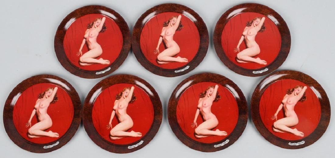 7- VINTAGE MARILYN MONROE NUDE TIP TRAYS: Lot of 7 New Old Stock Marilyn Monroe Nude Tip Trays. 4" Near Mint