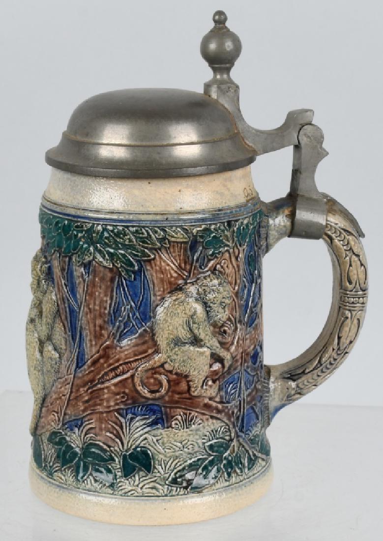 GERMAN BEER STEIN WITH MONKEY MOTIF (1 of 6)