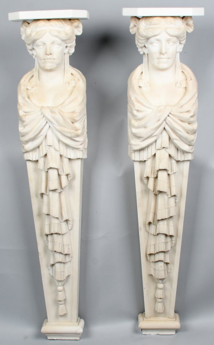 Pair 19th Century MARBLE FIGURAL COLUMNS (1 of 7)