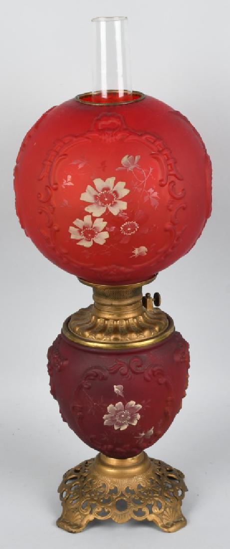 RED SATIN GLASS GONE WITH THE WIND LAMP (1 of 10)