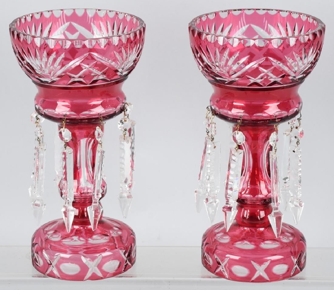 2- CRANBERRY CUT TO CLEAR MANTLE LUSTERS (1 of 9)