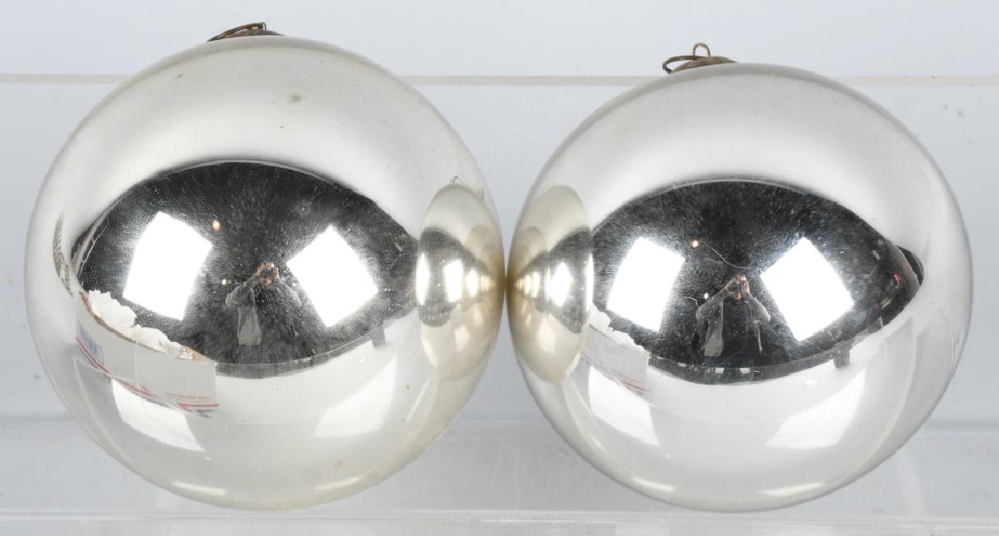 2-VINTAGE KUGEL SILVER CHRISTMAS ORNAMENTS: 2 Kugel ornaments measuring about 4 1/2" diameter. Very Good-Excellent