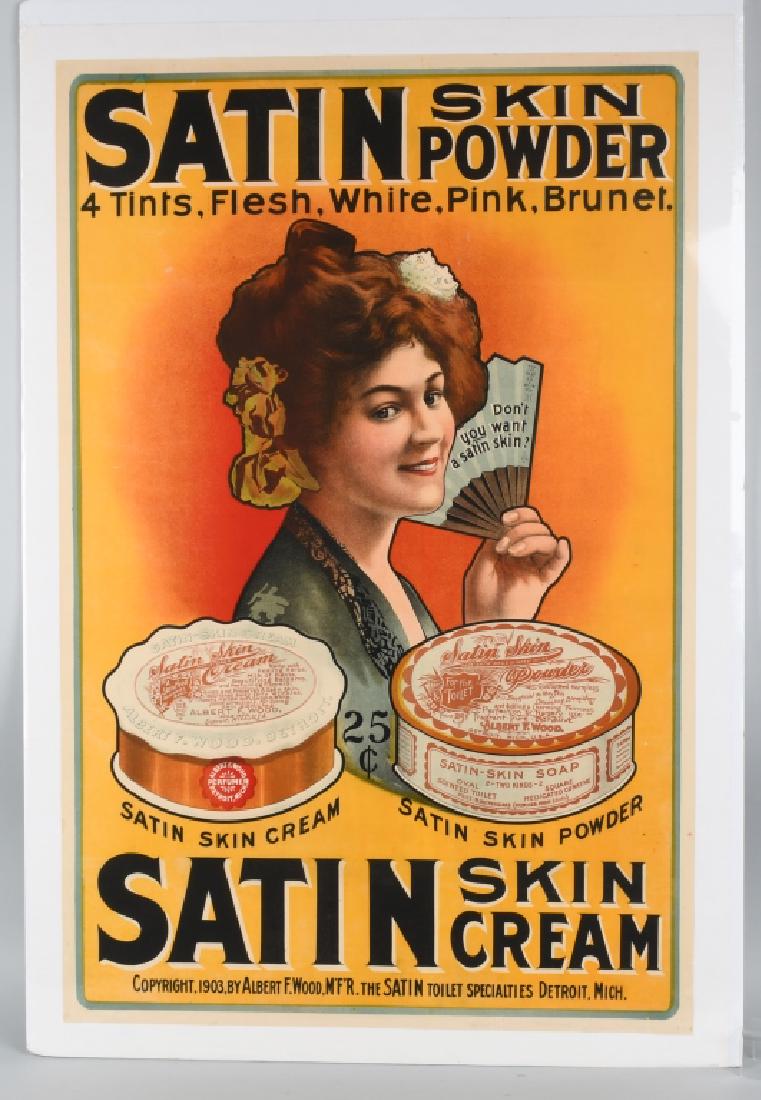 A Satin Skin Powder and Satin Skin Cream Poster: A Satin Skin Powder and Satin Skin Cream Linen Backed Advertisement Poster 1903. H: 42 W: 27 in