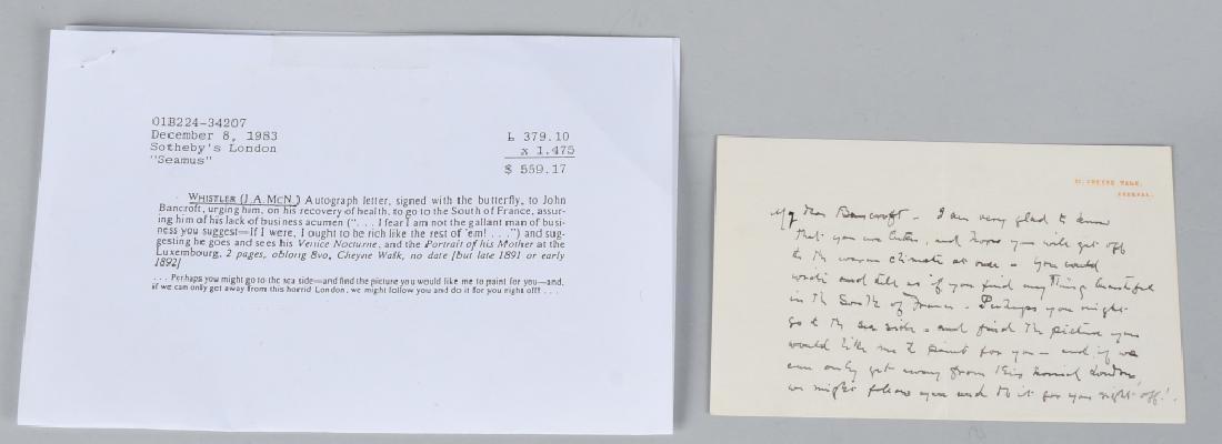 JAMES ABBOTT McNEILL WHISTER "ARTIST" LETTER (1 of 5)
