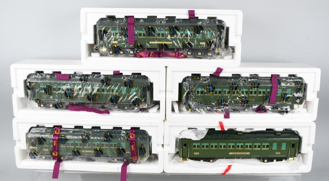MTH STANDARD GAUGE 5 CAR GREEN STATE SET: MTH standard gauge 5 car green state set 412 California 10-1078a, 413 Colorado 10-1078b, 414 Illinois 10-1079(this was separate sale car Very Rare), 415 Maryland 10-1078C, 416 New York 10-1078D, all c