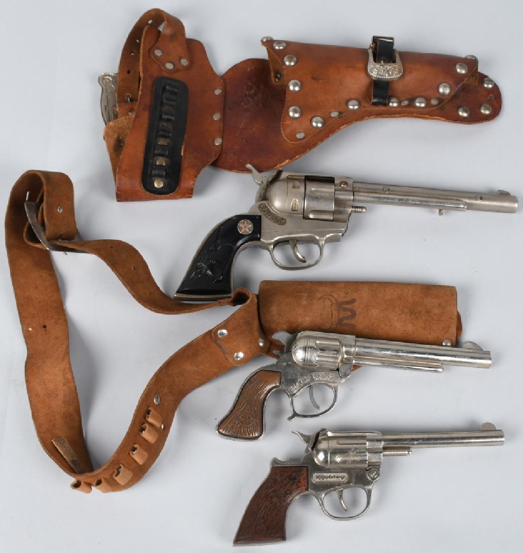 3 VINTAGE CAP GUNS & HOLSTERS