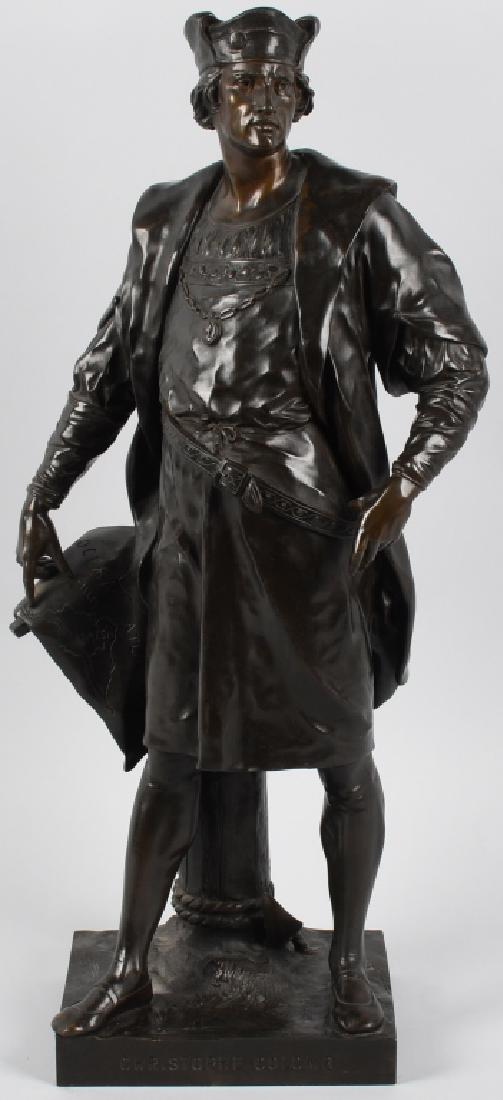EMILE PICAULT "CHRISTOPHER COLUMBUS" BRONZE: Emile Picault (French 1833-1915) 28" Bronze of Chritopher Columbus with Anchor and Map. Very well done with nice details. Marked Christopher Columbus on front. Signed E Picault on base. Beautiful.