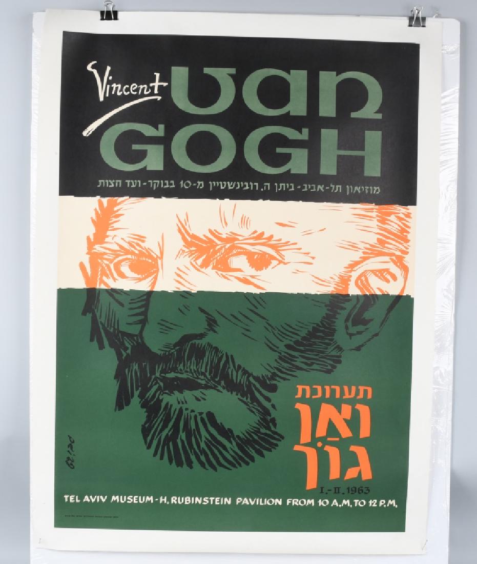 1963 TEL-AVIV MUSEUM VAN GOGH EXHIBIT POSTER: Original 1963 Tel-Aviv Museum Vincent Van Gogh Poster. All in Hebrew. Set in linen. 39"x28" Excellent