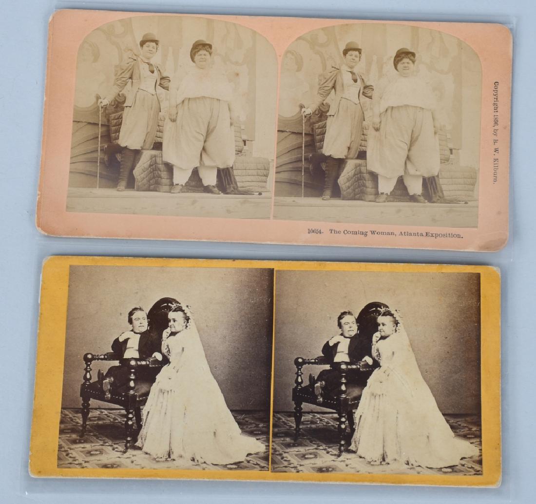 PAIR OF FREAK STEREOVIEWS: Pair of original Freak Show Steroviews. Includes Little People Couple and The Fat lady. Excellent