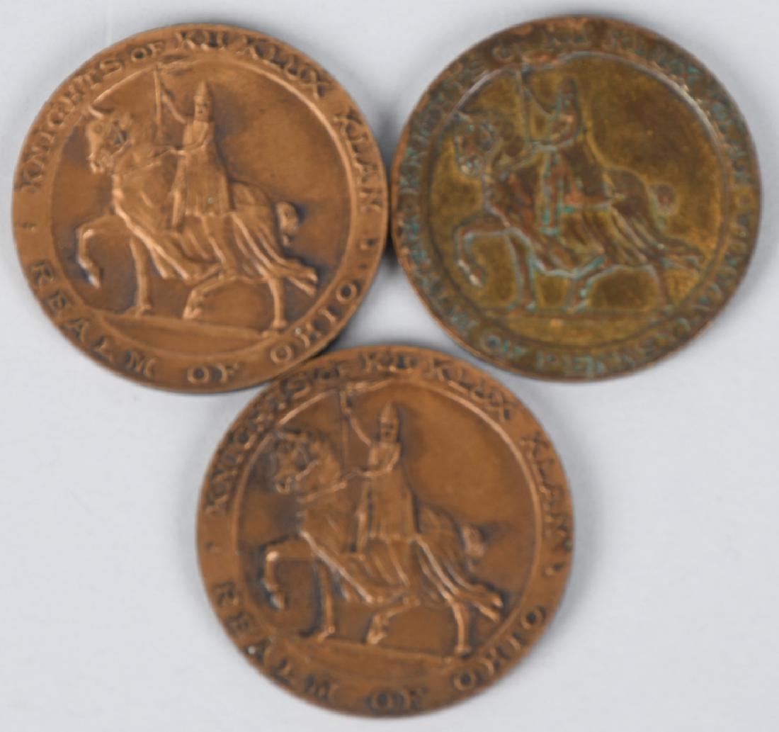 3-VINTAGE KKK TOKENS: Lot of KKK original tokens. Condition varies. Overall Very Good-Excellent