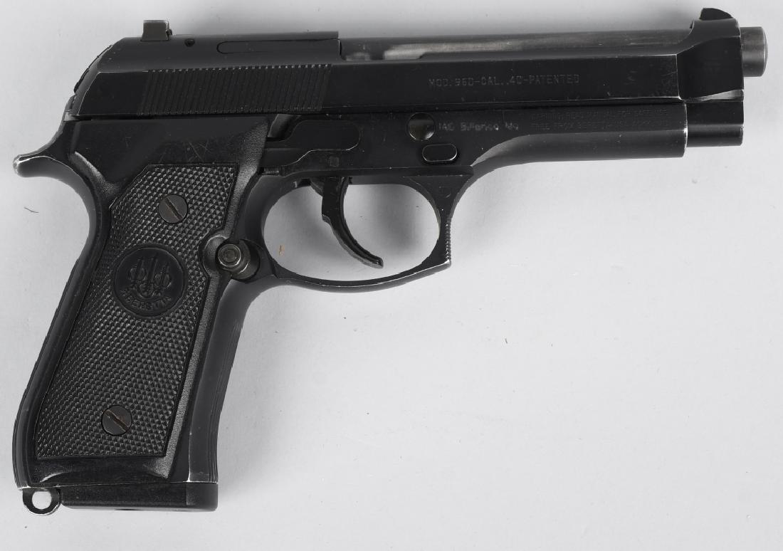 BERETTA 96 D 40 CALIBER DOUBLE ACTION ONLY: SN BER066382M. 4.9" barrel, semi-automatic, double-action pistol in .40. Beretta Model 96D. Double-action only, features three-dot sight mechanism, blued finish, right-side magazine release button bel