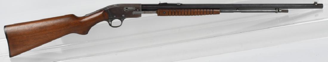 SAVAGE MODEL 29 22 LR SLIDE ACTION OCTAGON BBL: SN 113350. 24" Barrel, slide / pump action rifle in .22 Short / Long / Long Rifle. Savage Model 29. Features octagon barrel, smooth wood stock, tube magazine fed, has two holes drilled on left side of