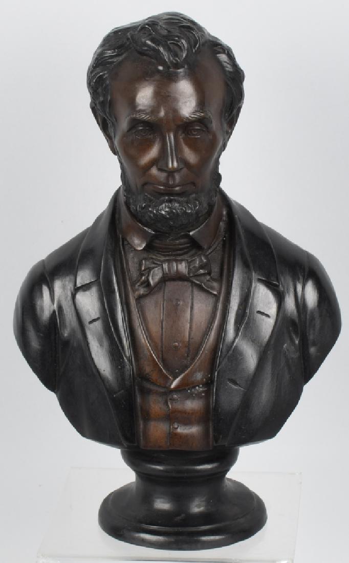 BRONZE ABRAHAM LINCOLN BUST by HM SHRADY: Approximately 17" x 11" x 7.25" bronze bust of President Abraham Lincoln. Back is marked "261" and base signed H.M. Shrady, and with foundry mark. Henry Merwin Shrady (1871- 1922) is best known for hi