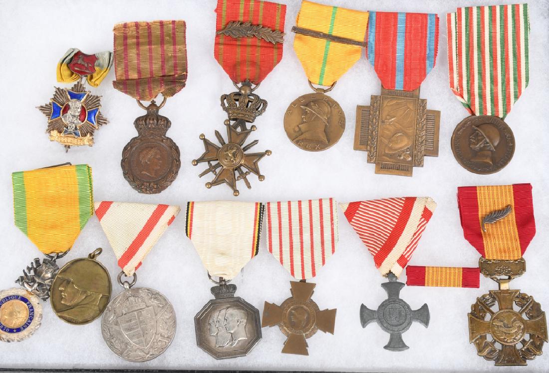 13 EUROPEAN MEDALS WWI WWII: 13 Medals from various countries; including WWI French Combattant's Cross, Belgian Croix de Guerre, Belgian Fire Medal, Italian WWI Commemorative Medal, South Vietnamese Cross of Gallantry, Austro-Hun