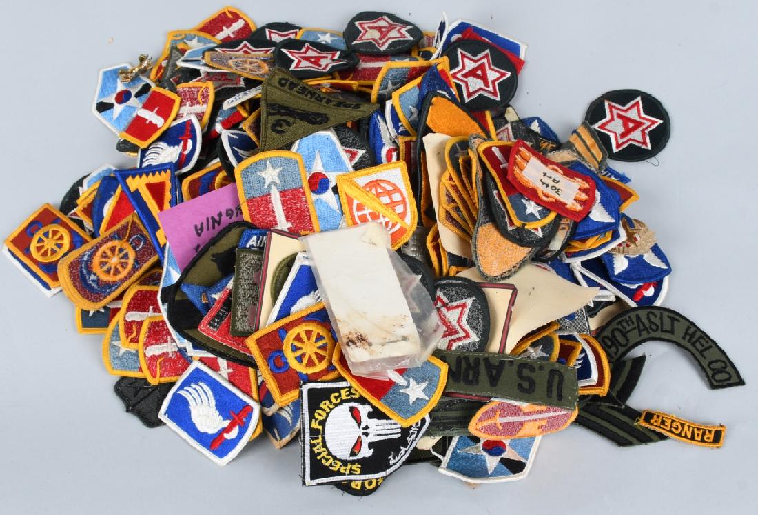 VIETNAM - PRESENT LOT OF 300 US PATCHES: Lot of over 300 US Military Patches. Highlights include National Guard units, "River Rats" in Vietnam, 6th Army, 173rd Airborne Brigade, 1st Cavalry Division, 82nd Airborne Division, a few theater mad