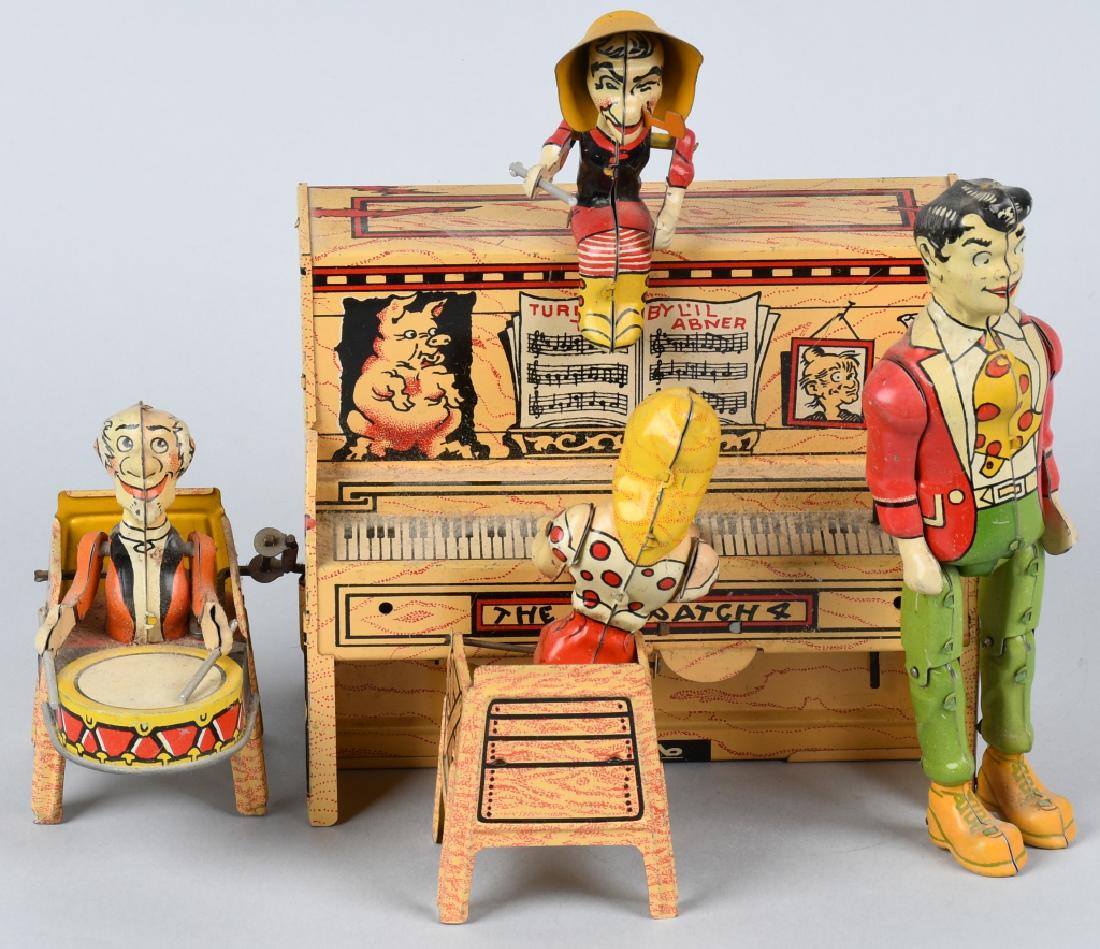 UNIQUE ART Tin Windup LIL ABNER BAND: All original and complete. Works. 9" Excellent