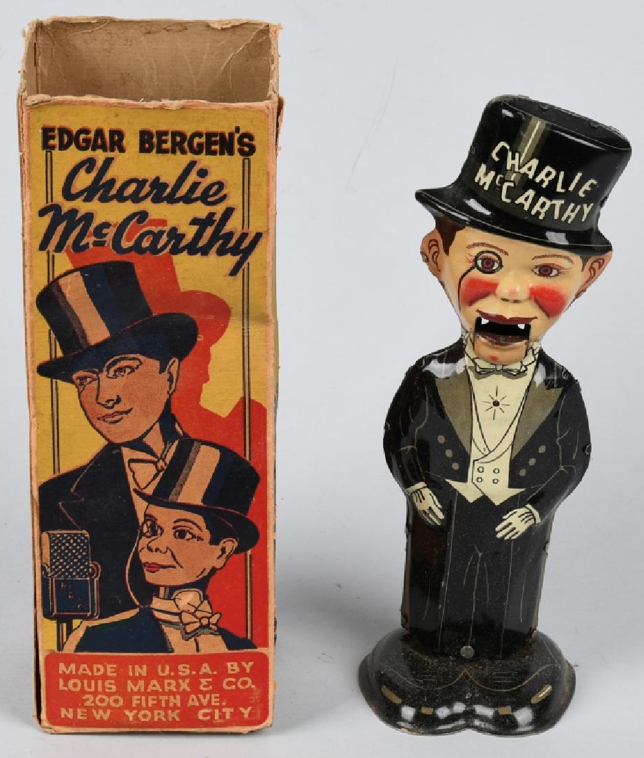 MARX Tin Windup CHARLIE McCARTHY WALKER w/ BOX: All original and complete. Nice colors. Works. With Box. 6" Excellent
