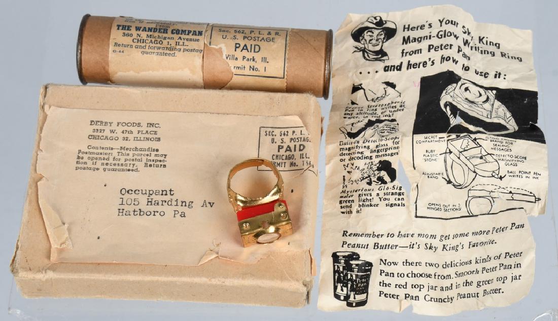 SKY KING RING & CAPT MIDNIGHT SPY-SCOPE MIB: 1949 Sky King Magni-Glow Writin Ring in mailing box with papers. Plus Captain Midnight Spy Scope in mailing tube with papers.