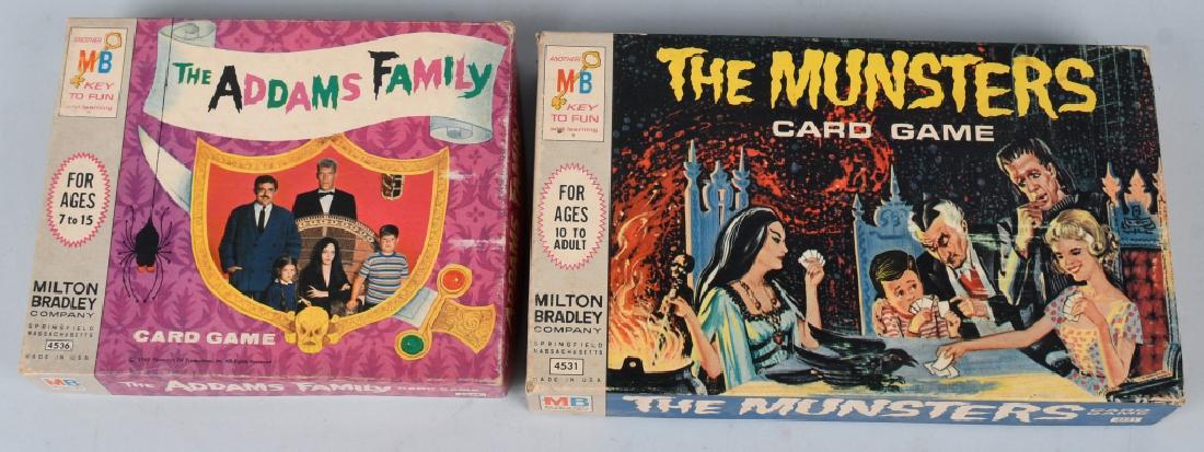 MUNSTERS & ADAMS FAMILY CARD GAMES: Both look mostly complete with colorful boxes. Largest 10" Excellent