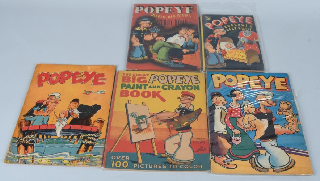 5- 1930s POPEYE BOOKS: Includes Popeye Book, Popeye Meets His Rival Book, Popeye Borrows a Nurse Book, Big Popeye Paint Book, and Popeye Book. All Excellent