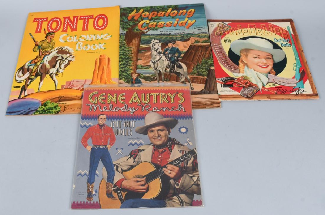 HOOPY, GENE AURTY, TONTO, & MORE BOOKS: Includes Annie Oakley Cut-Out Doll Book, Gene Aurty Cut-Out Doll Book, Hopalong Cassidy Book, and Tonto Coloring Book. Excellent