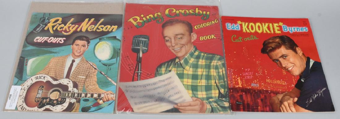 BING CROSBY, RICKY NELSON, & MORE BOOKS: Includes Ricky Nelson Cut-Out Book, Edd Kookie Byrnes Cut-Out Book, and Bing Crosby Coloring Book. Excellent