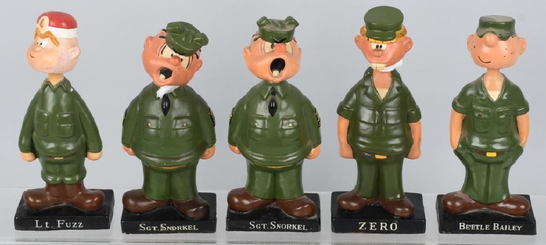 5- BEETLE BAILEY BOBBLE HEAD NODDERS: Includes Beetle Bailey, Zero, Lt Fuzz, and 2 Sgt Snorkel. All are original and very clean. 8" Excellent