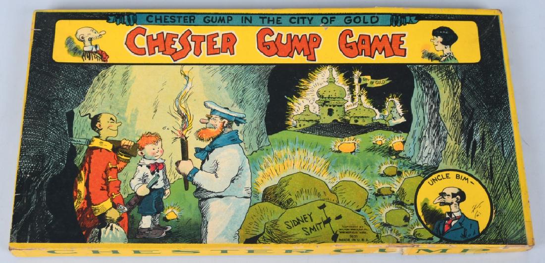 MILTON BRADLEY CHESTER GUMP GAME: Scarce game. Alloriginal and looks mostly complete. With colorful box 16 1/2" Excellent