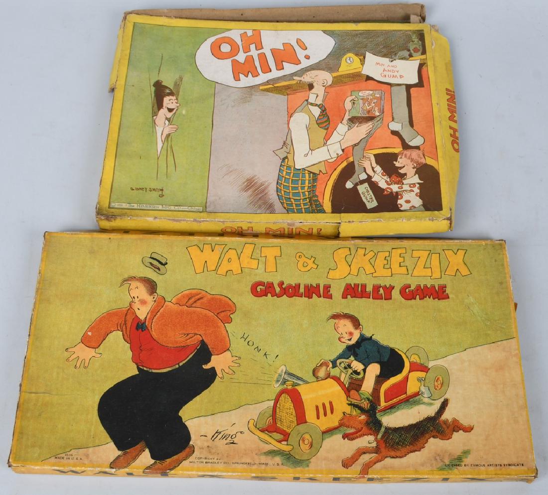 OH MIN & GASOLINE ALLEY GAMES: Includes Walt & Skeezix Gasoline Alley Game. Only the game board is present with the box. Has wear. Plus 1920 Oh Min Game on the target is present with the box. Has wear. Very Good