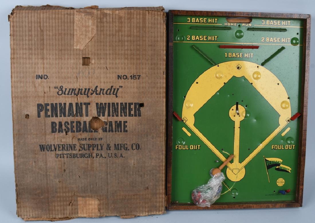WOLVERINE PENNANT WINNER BASEBALL GAME: Early Baseball Game looks mostly complete with original box. 26" Excellent