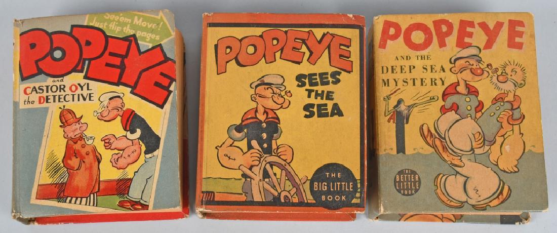 3- POPEYE Whitman BIG LITTLE BOOKS: Includes Popeye and the Deep Sea Mystery, Popeye Sees the Sea, and Popeye and Castor Oyl the Detective. 1936-1941. Very high grade books. Excellent