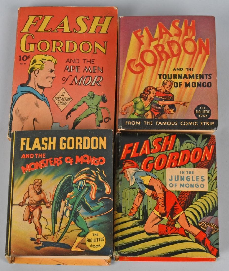 3- FLASH GORDON Whitman BIG LITTLE BOOKS & MORE: Includes Flash Gordon and the Tournament of Mongo, Flash Gordon and the Monsters of Mongo, and Flash Gordon in the Jungles of Mongo. Plus Flash Gordon and the Ape Men of Mor Book. 1935-1947. Very high