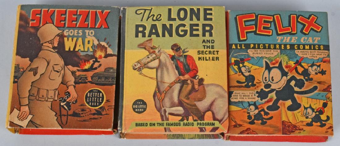 3- FELIX, SKEEZIX, & LONE RANGER BIG LITTLE BOOKS: Includes Felix The Cat, Lone Ranger and the Secret Killer, and Skeezix goes to War. 1937-1945 High grade books. Excellent