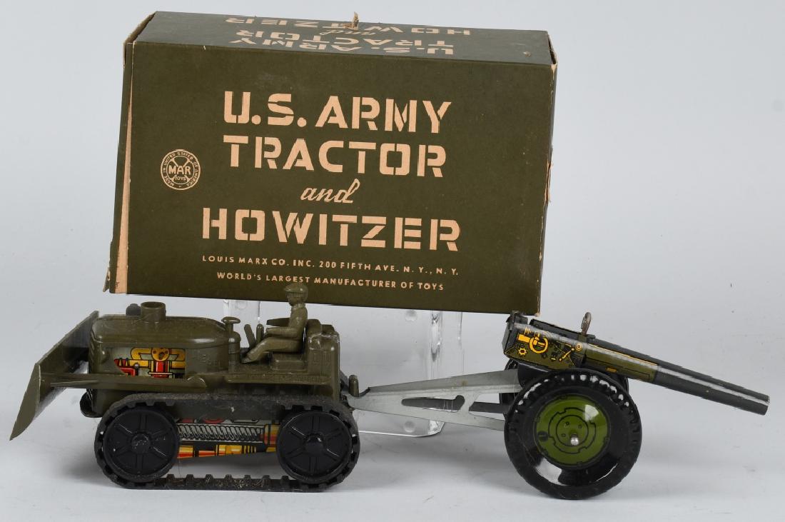 MARX Windup US ARMY TRACTOR & HOWITZER w/ BOX: New Old Stock. Windup works. Unusual set. With Box. 8 1/2" Near Mint