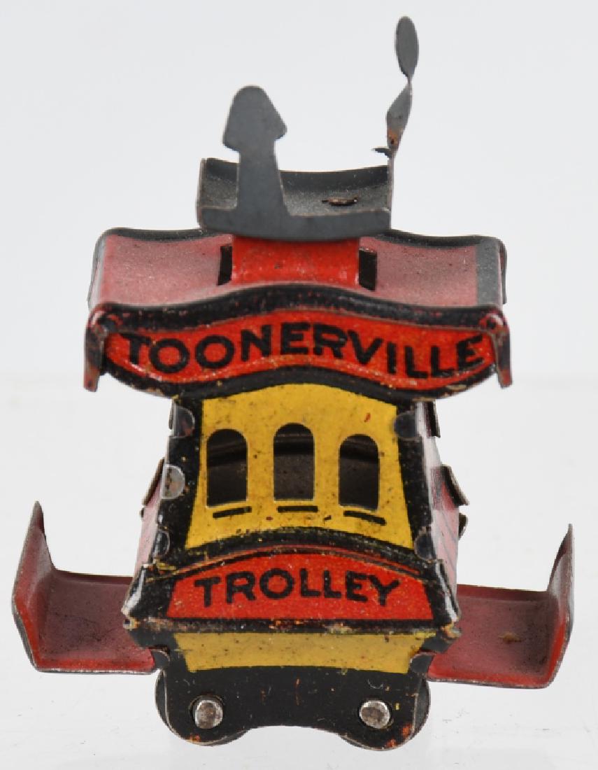 CRACKER JACK TOONERVILLE TROLLEY PENNY TOY: Scarce miniature Toonerville Trolley. All original and complete. 1 1/2" Excellent