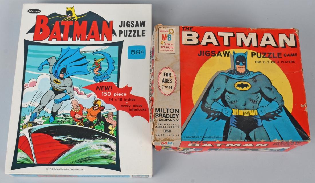 2- 1966 VINTAGE BATMAN PUZZLES: Pair of 1966 Batman Puzzles. Both look to be complete. With colorful boxes. Largest 11" Very Good-Excellent